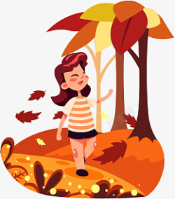 秋天散步秋天散步的小女孩插画高清图片
