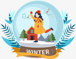 冬日水晶球卡通冬日水晶球雪景高清图片