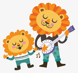 弹琴的小狮子小狮子动物卡通动物素材