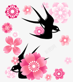 花卉小燕子花朵剪纸高清图片