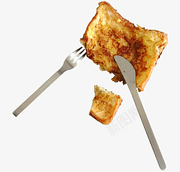 不锈钢刀叉和不规则面包片png免抠素材_新图网 https://ixintu.com 早餐 餐具 面包 不锈钢