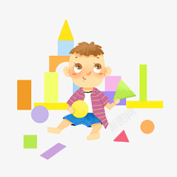 婴儿玩具益智玩坐在地上玩积木的婴儿高清图片