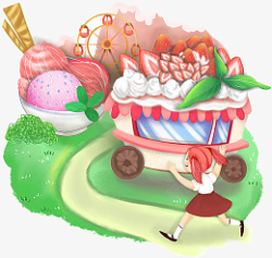 草莓冰激凌草莓蛋糕儿童童话乐园插画素材