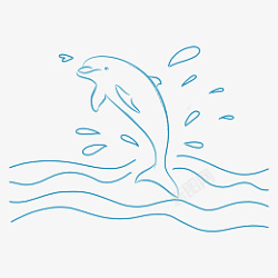 大鱼跳跃溅起蓝色手绘通用海豚大海装饰图案高清图片