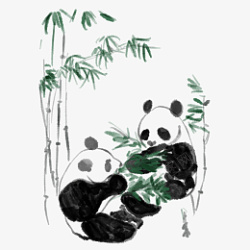 水墨中国风熊猫吃竹子元素素材