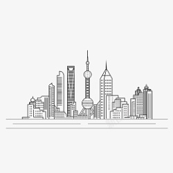 上海线性建筑手绘上海城市建筑线条高清图片