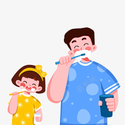 父亲和孩子一起刷牙素材