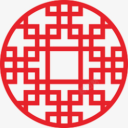 红色古典中国风圆形窗格素材