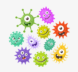 医药科学手绘卡通细菌病毒微生物冠状病毒感染图像珊高清图片