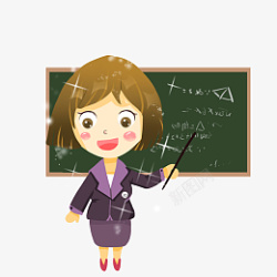 黑板前手绘卡通黑板前上课的女老师高清图片