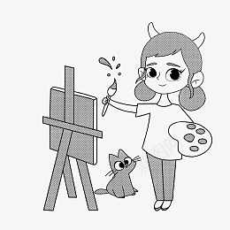 小女孩在画画png免抠素材_新图网 https://ixintu.com 画画 猫咪 画家 卡通