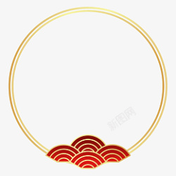 圆环红中式极简烫金圆框高清图片