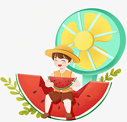 夏天节气创意男孩吃西瓜png免抠素材_新图网 https://ixintu.com 夏天 节气 创意 男孩 吃西瓜