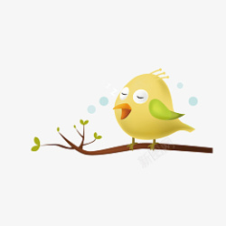 卡通站在枝头上的小鸟唱歌场景元素素材