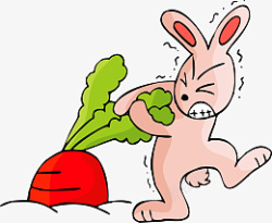 手绘卡通拔萝卜的兔子素材