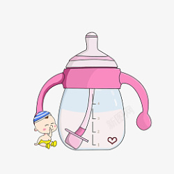 婴儿易消化美食卡通粉红色婴儿奶瓶高清图片