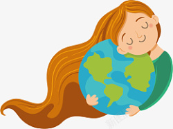卡通女孩抱地球素材