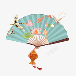 国潮中国风仙鹤图案装饰扇子素材