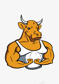 白色牛角牛人健身拟人牛肌肉高清图片