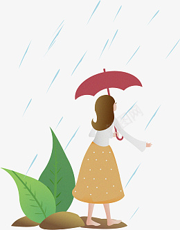 下雨时打伞的小女孩ai免抠素材_新图网 https://ixintu.com 女孩 插画 谷雨 装饰元素