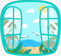 蓝色夏日窗外海浪沙滩椰子树png免抠素材_新图网 https://ixintu.com 蓝色 夏日 窗外 海浪 沙滩 椰子树