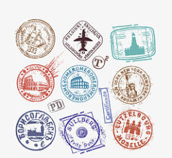 旅游邮戳复古创意彩色做旧邮戳组合高清图片