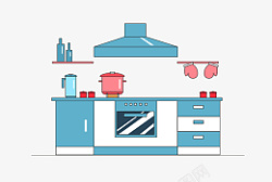 室内装修图片蓝色的厨房装修插画高清图片