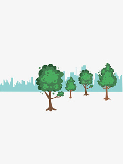 手绘小树城市一排绿树高清图片
