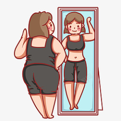 胖女生照镜子瘦身身材好高清图片