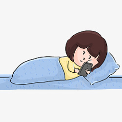 睡觉手机躺在床上刷手机的卡通女孩高清图片
