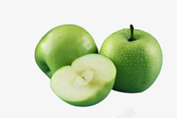 一个青苹果三个青苹果加切开的一个高清图片