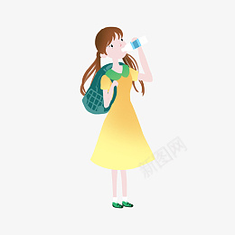 喝水的卡通小女孩png免抠素材_新图网 https://ixintu.com 卡通 喝水女孩 背包女孩 卡通女孩