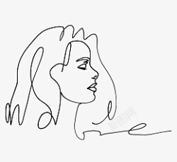 抽象头发卡通手绘长发线女人插画高清图片