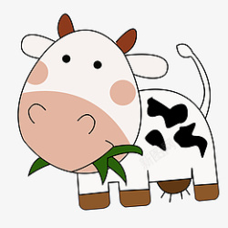 卡通矢量儿童画正在吃草的奶牛素材