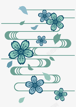绿花瓣日式浮世绘樱花云纹高清图片