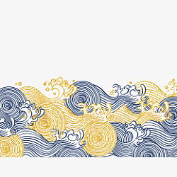 海浪海波水纹海水国潮手绘素材