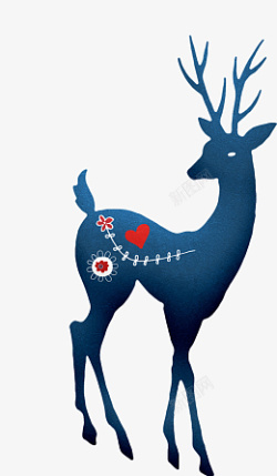 圣诞节麋鹿蓝色手绘清新素材