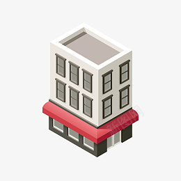 25D三层建筑插画png免抠素材_新图网 https://ixintu.com 商业中心 灰色建筑 红色雨蓬 25D 25d 可爱 商铺 城市 建筑 开店 插画