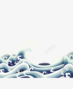 蓝色手绘海浪元素素材