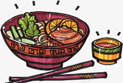 手绘碗筷面条素材