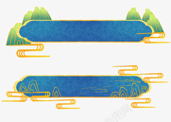 国潮烫金山水花纹标题框素材