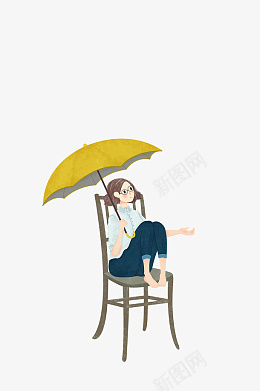 雨伞小女孩椅子psd免抠素材_新图网 https://ixintu.com 雨伞 小女孩 椅子 卡通