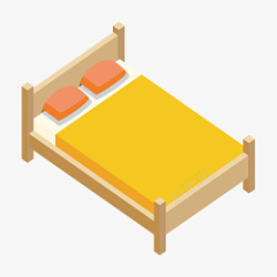 25D黄色木板床家具素材