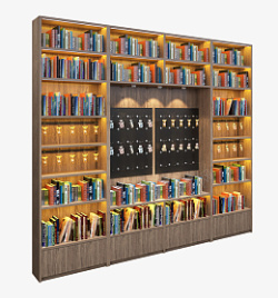 书店靠墙木质展柜素材