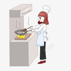 磕烹饪女厨师炒菜插画磕高清图片