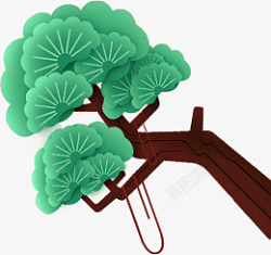 手绘国潮松树中国风古风素材