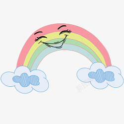 卡通手绘笑眯眯彩虹云朵素材