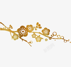 花瓣装饰新年大气烫金金粉梅花高清图片