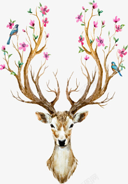 手绘麋鹿彩色花素材