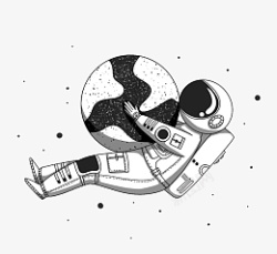 黑白星球卡通线条风格宇航员元素高清图片